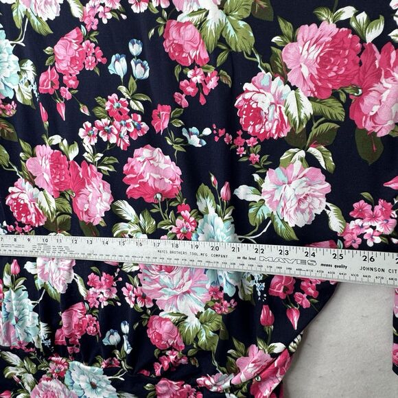 Dark Blue Boho Classic Floral Print Womens Plus XXL Blouse Top Soft Stretch - Picture 9 of 10